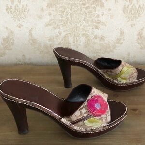 Coach Floral Embroidered Brown Heels